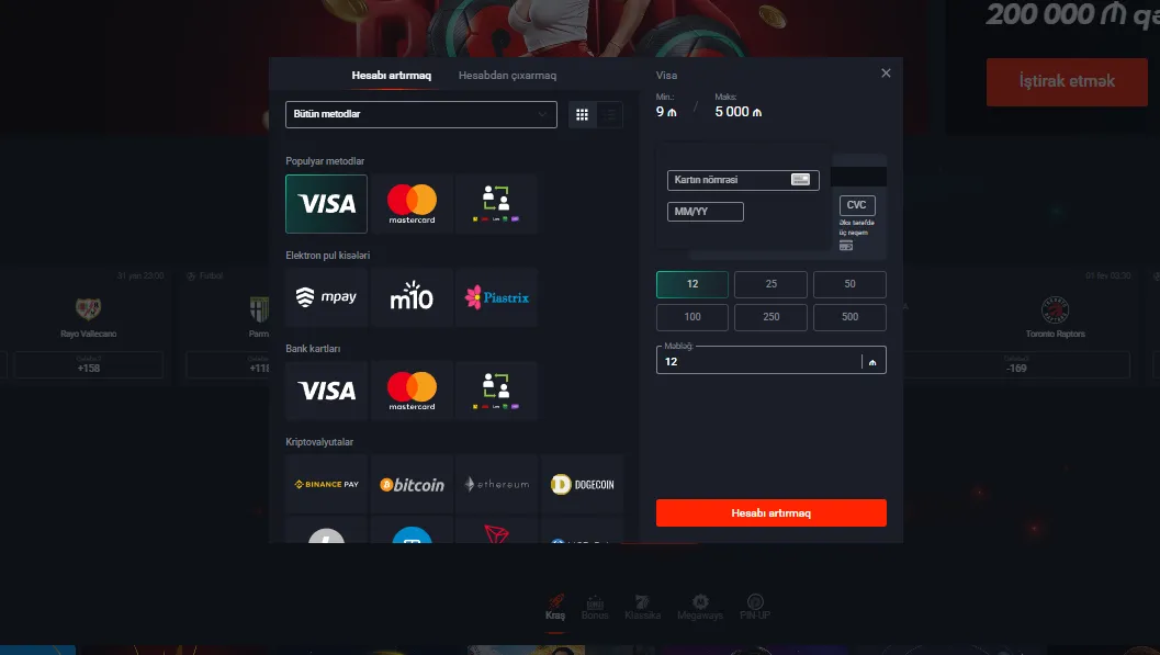 Depozit və Çıxarış Metodları Pin Up